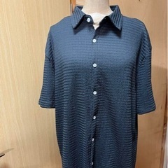 ダークブルー 半袖ボタンシャツ　サイズM