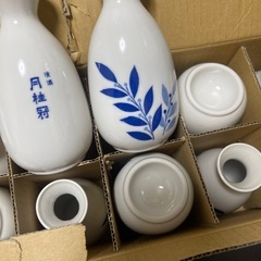 陶器製徳利セット 白青葉模様 10個セット まとめ売りの画像