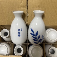 陶器製徳利セット 白青葉模様 10個セット まとめ売りの画像