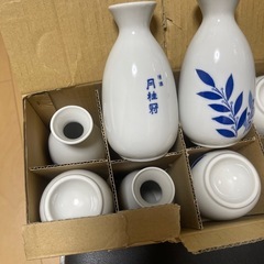 陶器製徳利セット 白青葉模様 10個セット まとめ売りの画像