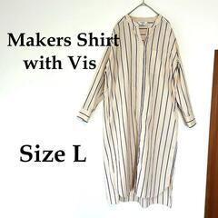 【美品 / 鎌倉シャツ × ViS】バンドカラ－ コットンワンピ－ス サイズLの画像