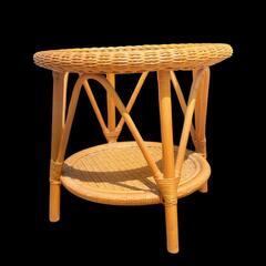 レトロ品 オールドラタン ガラステーブル　ヴィンテージ 和風の画像