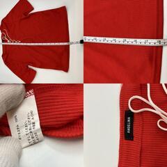 ANGELINA アンジェリーナ トップス 半袖 赤 リブ クロップド丈 レースアップデザイン レディース 伸縮素材 Tシャツ風カットソー パンツ別売 送料無料の画像