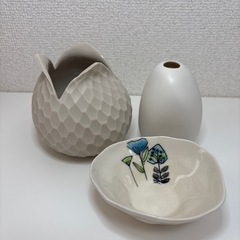 ベトナム バッチャン焼 3点セット 花器・一輪挿し・小皿