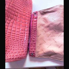 MONTOWA バッグ ピンク色 革 クロコ型押し エナメル加工　レディースの画像