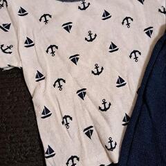 【一度着用のみ・良品】マリン柄Tシャツ・ズボン　セットアップ　涼しげ　夏らしい　海　サイズ60～70の画像