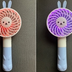 ★給電ケーブルなし！かわいいウサギのレインボーに光る可愛いハンディファン（うさぎブルー/風量2段階/充電式/携帯/扇風機/ミニ扇風機） の画像