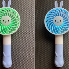 ★給電ケーブルなし！かわいいウサギのレインボーに光る可愛いハンディファン（うさぎブルー/風量2段階/充電式/携帯/扇風機/ミニ扇風機） の画像