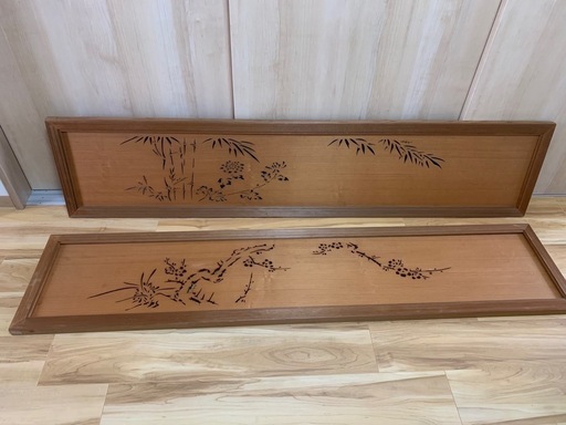 欄間 木製 木彫 襖 らんま 古い彫刻 格子建具 木彫り 当時物 うめ模様 松竹