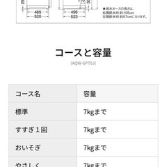 洗濯機　AQUA 7.0キロ2021年式 ホワイトの画像