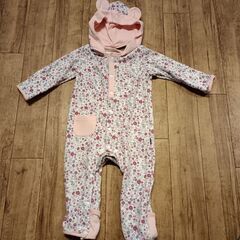 (古着)花柄ウサギロンパース(size 90)‐4