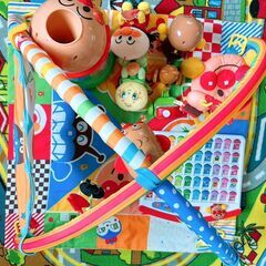 アンパンマン 玩具 ５点セット◆あそんではぐくむプレイマットDX・あいうえお教室・光るくるコロタワー・メロディおさんぽの画像