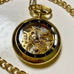 手巻き式 懐中時計 ゴールドメッキ　チェーン付きの画像