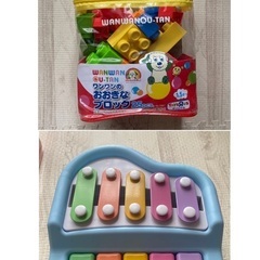 ワンワンのおおきなブロック25ピース・鉄琴ピアノ　2点セット