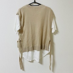 重ね着　白Tシャツ ニットベスト　夏　かわいい おしゃれ シンプル ベージュの画像