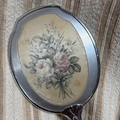 手鏡　昭和レトロ　布花柄　　美品の画像