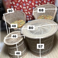 リゾート風★テーブルセット(テーブル1、イス4、サイドテーブル2)の画像