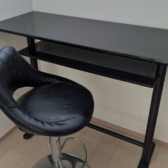 カウンターテーブル カウンターチェア 昇降式 ブラックの画像