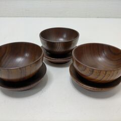 【新品未使用】木製 急須 湯呑 お盆セット　250702-2Tの画像
