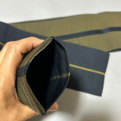 【角帯】メンズ角帯・正絹・博多織・男物帯・リバーシブル・両面着用可・カーキ/濃紺の画像