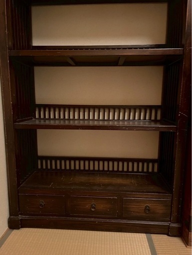 アンティーク アジアン家具 木製シェルフ オープンラック 本棚 引き出し付