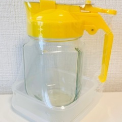 新品未開封　ハニーディスペンサー　はちみつ容器　受皿付き　ガラス製