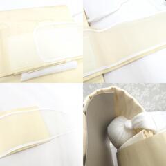 名古屋帯 作り帯 付帯 正絹 シェルピンク×パープル系 切嵌め 裂取り 仕立て上がり 着物帯 きものやまと ワンタッチ帯 【キモノオフ野々市若松店】の画像