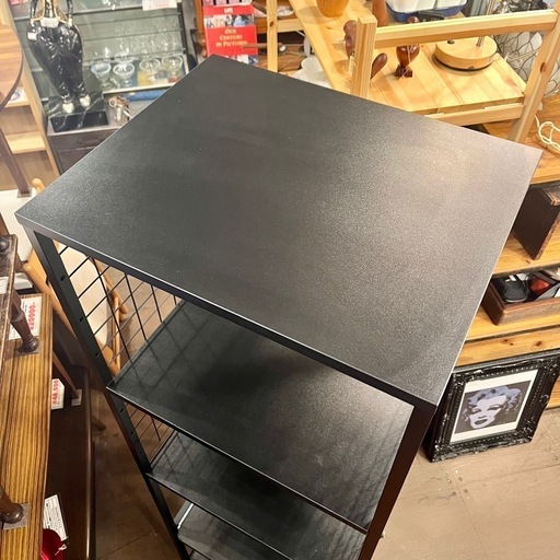 《売約済》【武蔵小山店】  オープンシェルフ スチールラック メッシュラック ブラック 黒 棚 ディスプレイラック アイアンシェルフ 店舗什器 シンプル収納 インダストリアル 男前家具 リビング収納 キッチンラック 本棚 飾り棚 シェルフ 棚 キッチン