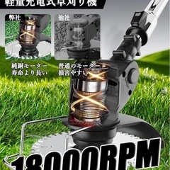 新品　草刈り機 充電式草刈り機 1880W高功率 2000mAh*2大容量 強力電動草 の画像