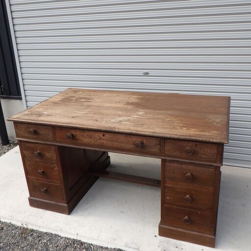 昭和 レトロ 古株 書斎机 両袖机 事務机 デスク アンティーク 木製 和モダン ライティングデスク