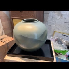 九谷焼  インテリア飾り壷   遥かなる山々と  双鶴図   下部はグリーン釉の千段巻   陶器 花器 花瓶 九谷焼の画像