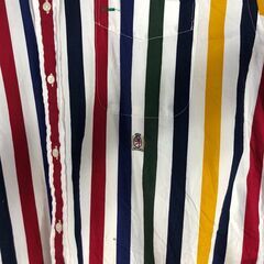 🔷🔶期間限定・特別価格🔶🔷TOMMY HILFIGER 90s風 長袖ストライプシャツ L カラフルマルチカラー 古着の画像