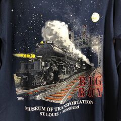 🔷🔶期間限定・特別価格🔶🔷GILDAN ロンT M ネイビー BIG BOY 機関車プリント 古着 アメカジの画像