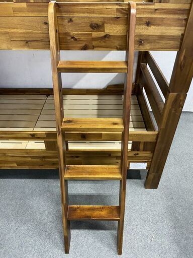 ビンテージ風 2段ベッド 床面195㎝ 上下段コンセント ハシゴ 木目 スノコ ブラウン 寝室 大人 子供 寮 寝具 中古家具 店頭引