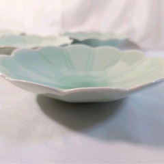 たち吉　緑青磁　輪花　菊皿　煮物鉢　深皿　5枚の画像