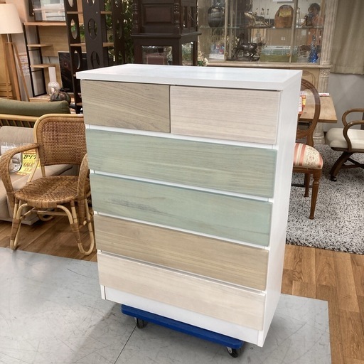 S252 ⭐ 大川家具 中村敬木工 5段チェスト セイリ 衣類収納 カラフルタンス 幅80cm USED