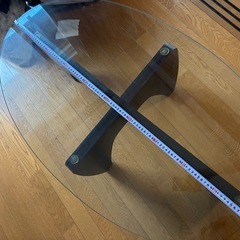 オーバル　ガラステーブル　ウォールナット調　の画像