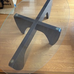 オーバル　ガラステーブル　ウォールナット調　の画像