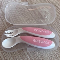 EDISON 子ども用スプーン・フォークセット ピンク ケース付きの画像