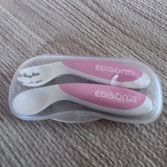 EDISON 子ども用スプーン・フォークセット ピンク ケース付きの画像