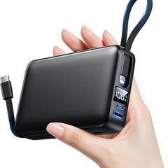 【新品】モバイルバッテリー 大容量【50000mAh大容量·2025年最強進化·2つのケーブル内蔵】モバイルバッテリー 軽量 小型 急速充電 4台同時に充電 最大出力2.4A Type-c/Lightningケーブル内蔵一体型 LED残量表示 PSE技術認証済の画像