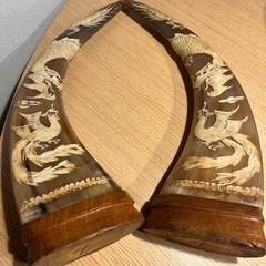 水牛　角？造形　龍&鶏　オブジェ　2本セットの画像