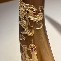 水牛　角？造形　龍&鶏　オブジェ　2本セットの画像