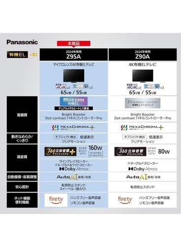 【2024年型】【保証書付き】パナソニック 65V型 有機EL テレビ 4K TV-65Z95A VIERA Fire TV搭載 ライ