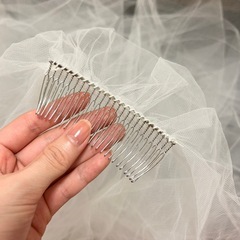 ホワイト チュール ウェディングベール コーム付き　生地　布地　ハンドメイド　白の画像