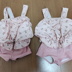 双子姉妹コーデ　水着95cm サンダル 15cm 4点の画像