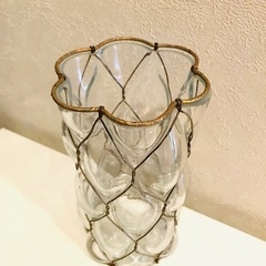 【引き取り限定】ガラス 花器 フラワーベース ゴールドワイヤーの画像
