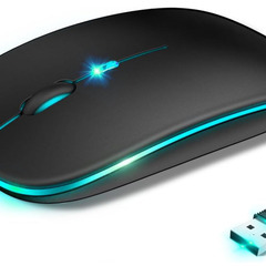 🖱【新品未使用】ワイヤレスマウス 薄型 充電式 Bluetooth5.0＆2.4GHz対応 静音 小型 高感度 3段階DPI 7色ライト ゲーミング Mac/PC/タブレット対応の画像