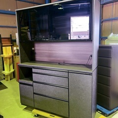 松田家具 ガバーナ キッチンボード 食器棚 シルクガラス 140cm の画像