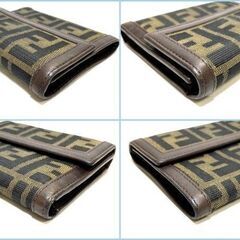 FENDI フェンディ ズッカ柄 コンパクト 三つ折り財布 キャンバス レザー ブラウン ≪難あり≫の画像